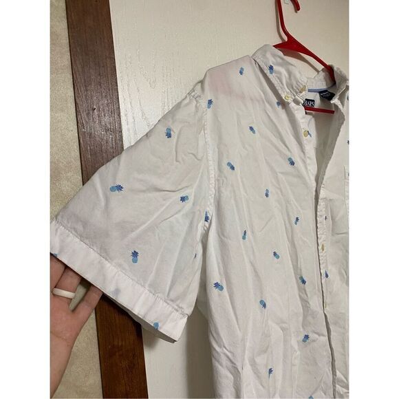 Chaps Classic Fit Pineapple Print Button Down Short Sleeve Shirt White XL - Picture 3 of 5